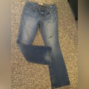 LEI Women's Straight Leg Distressed Style Blue Jeans